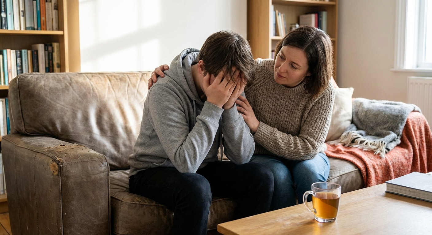 Couple supporting each other in moment of difficulty