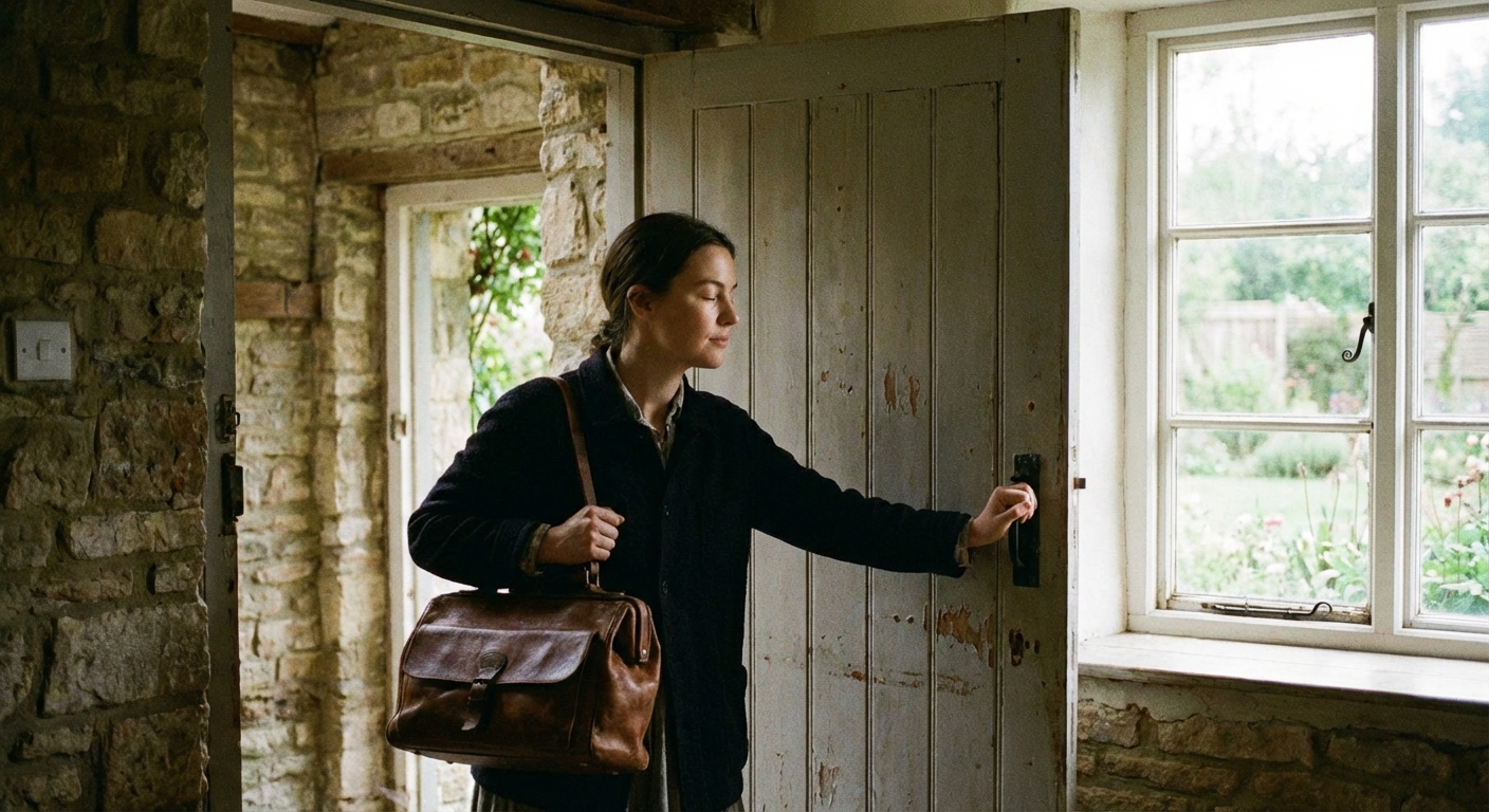 Person in peaceful moment of transition between activities