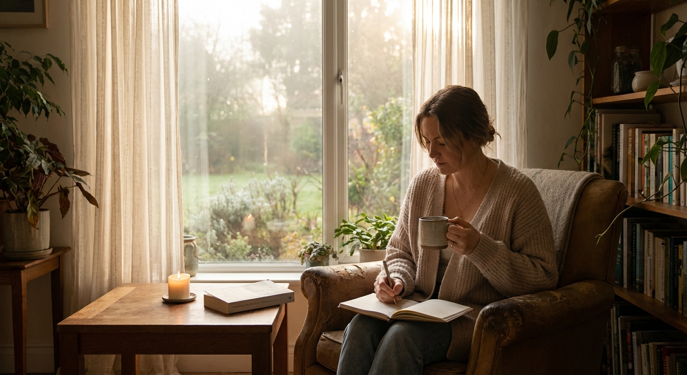 Person enjoying solo ritual with coffee in morning light