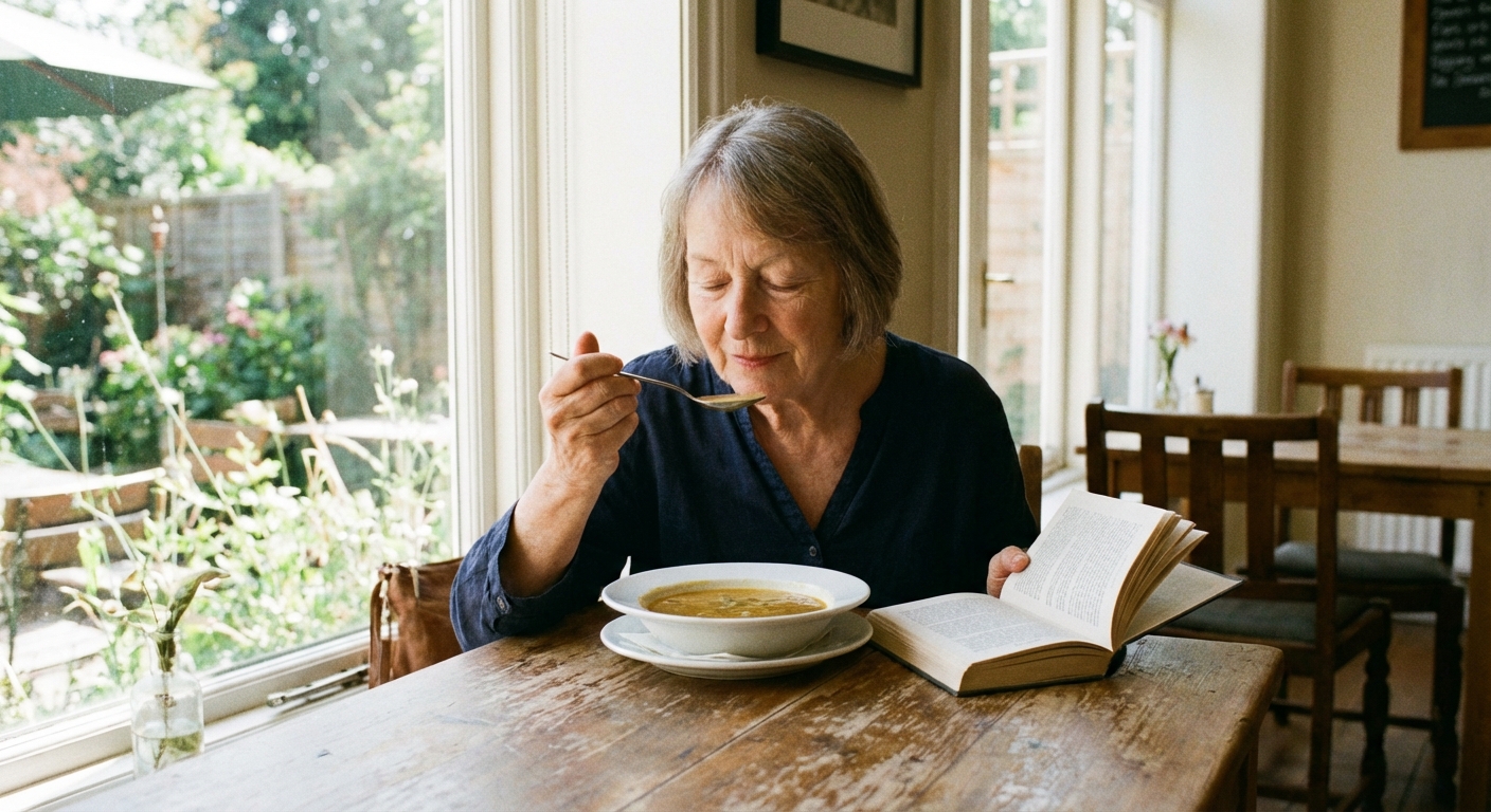 Person fully present during single activity without distractions