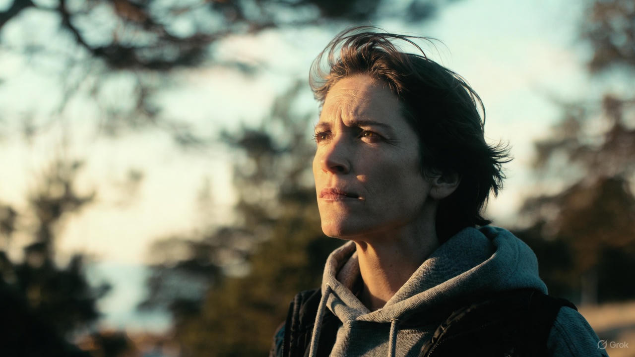 Person standing at a crossroads on a winding path through an open landscape at golden hour