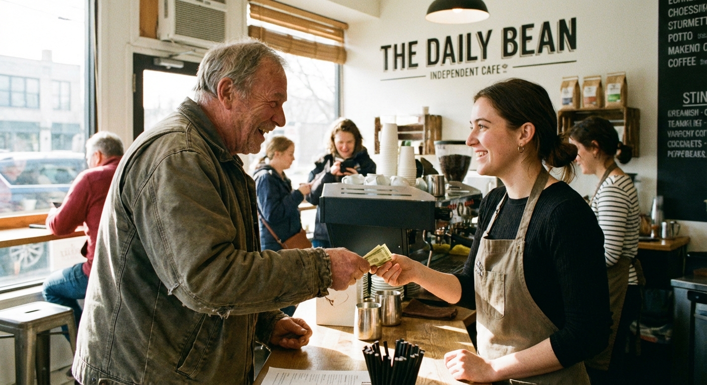 Friendly exchange with service worker creating mutual warmth