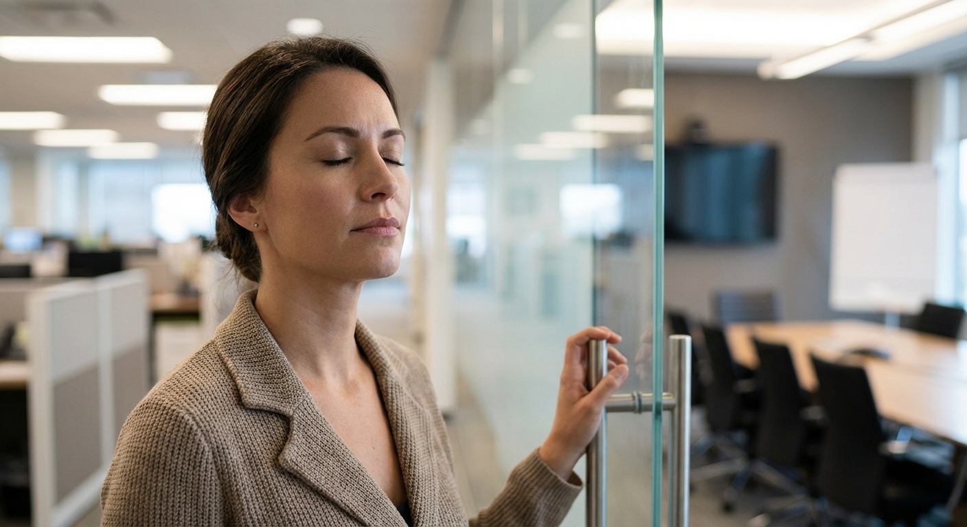 Person taking a breath before important conversation