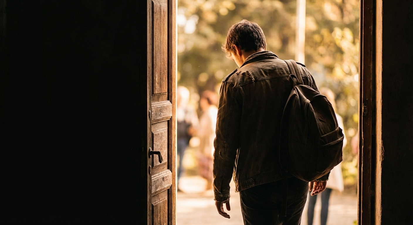 Person stepping forward with quiet determination despite inner doubt