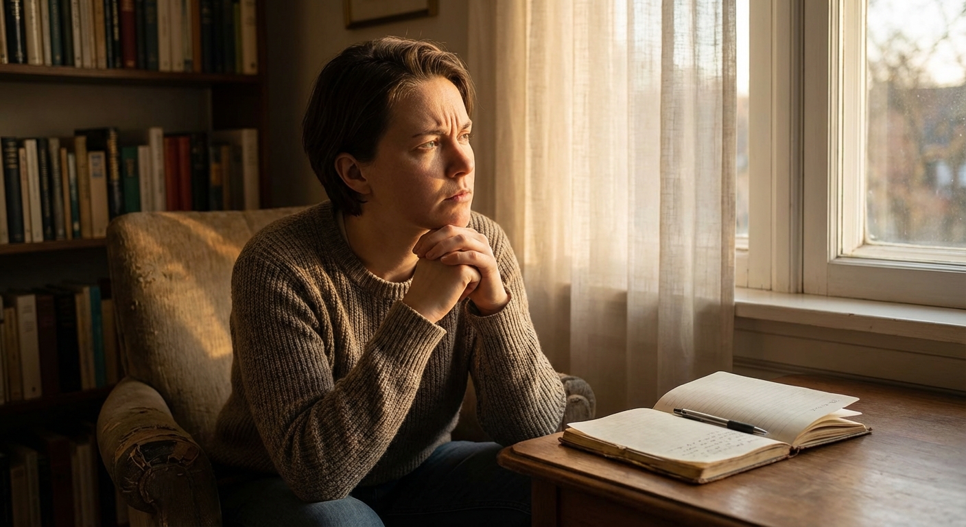 Person in thoughtful reflection journaling about past actions