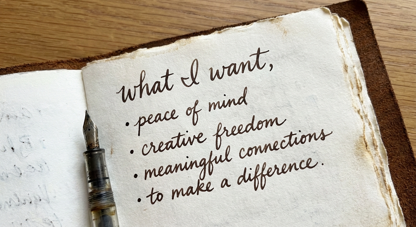 Journal with handwritten notes about career goals and fears