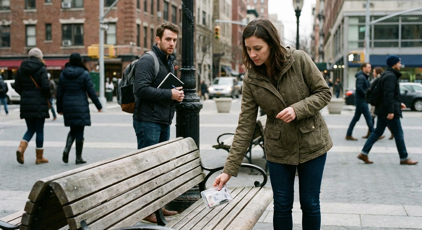 Research team members dropping test wallets in urban setting