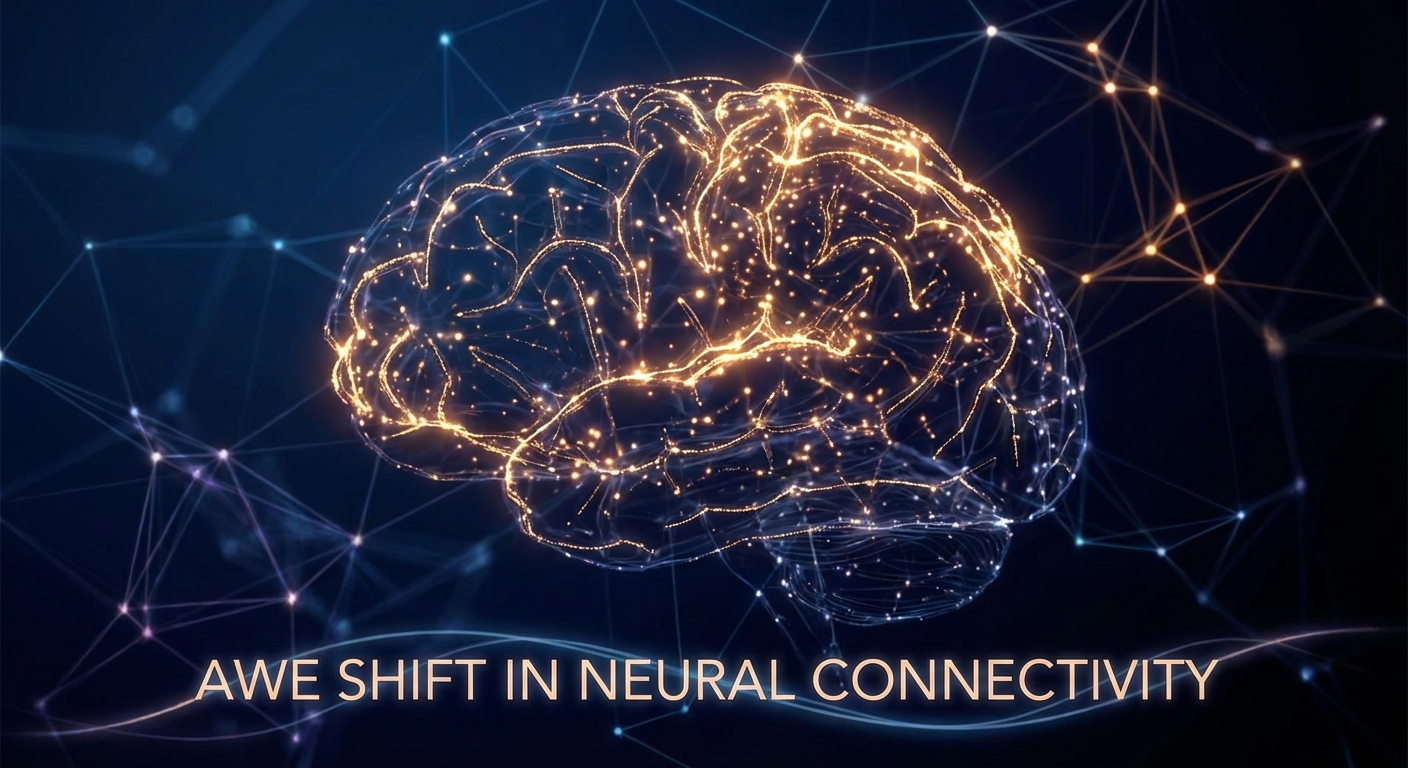 Abstract neural network visualization with glowing connections representing brain activity shifts during awe
