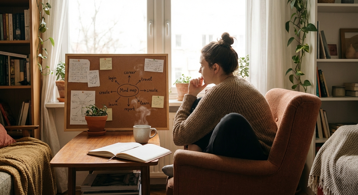 Person thoughtfully considering different approaches to the same goal