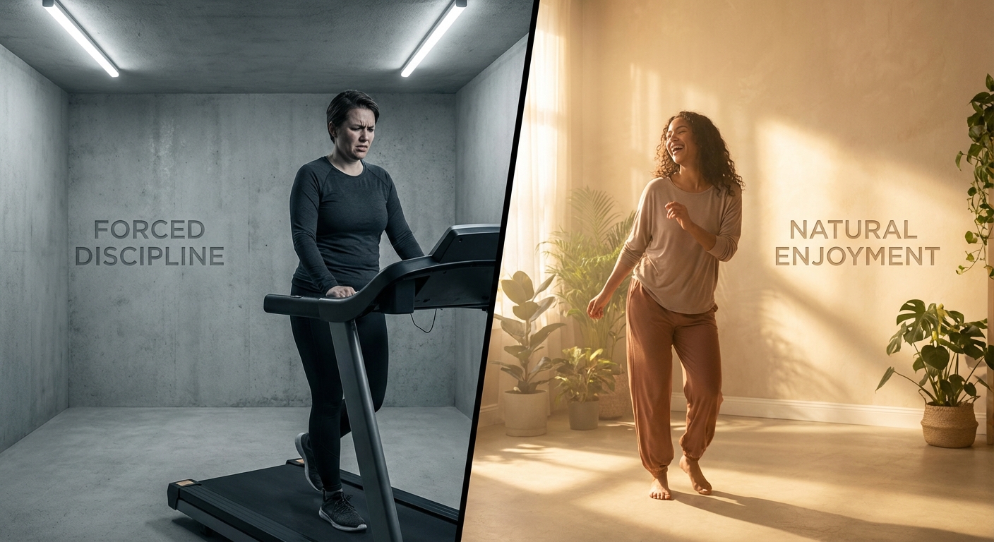 Person joyfully engaged in an activity rather than forcing themselves through it