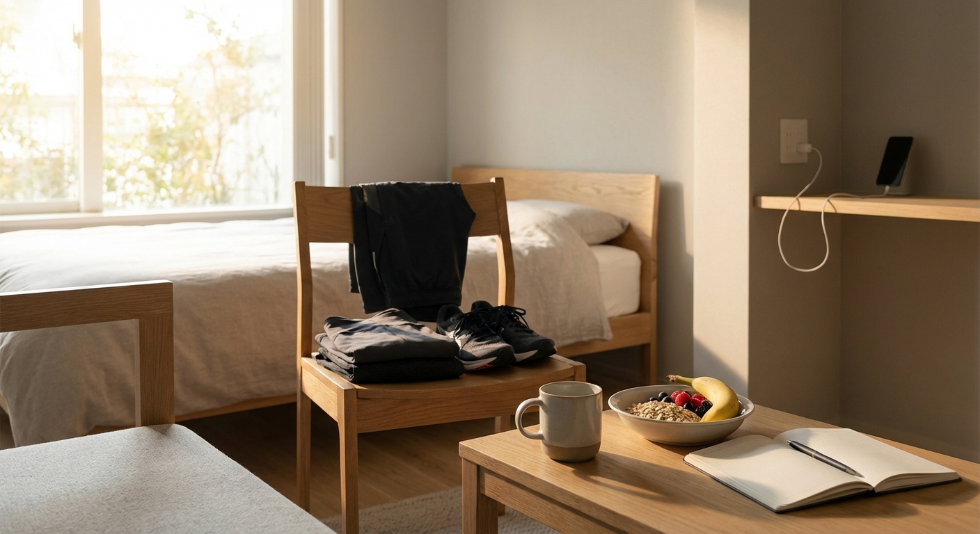 Intentionally designed morning environment with cues for positive habits