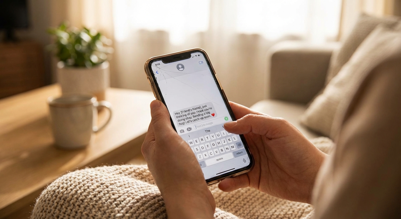 Person reaching out to send a message with warm light suggesting hope and connection