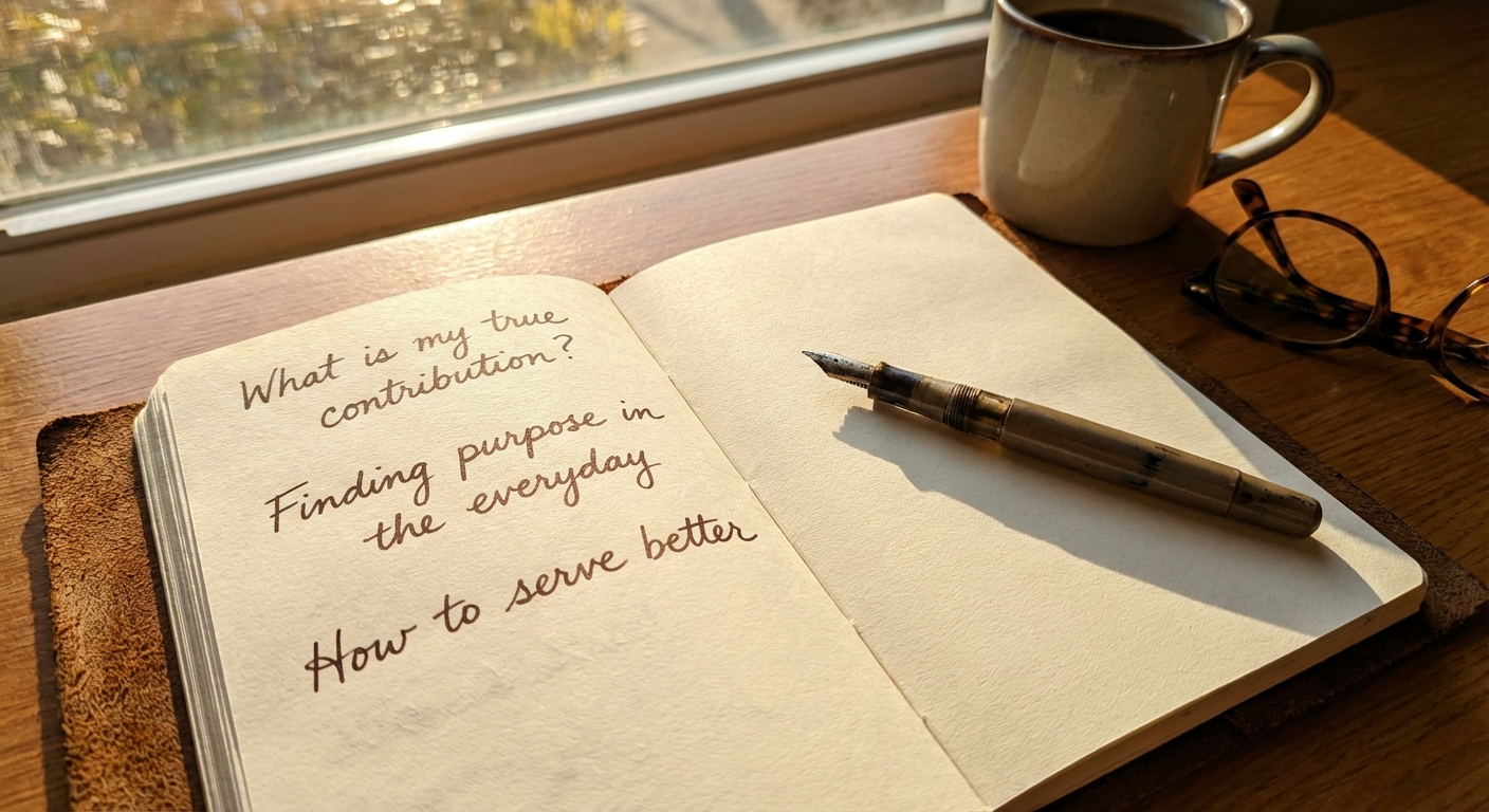 Journal with written reflections about work meaning and contribution