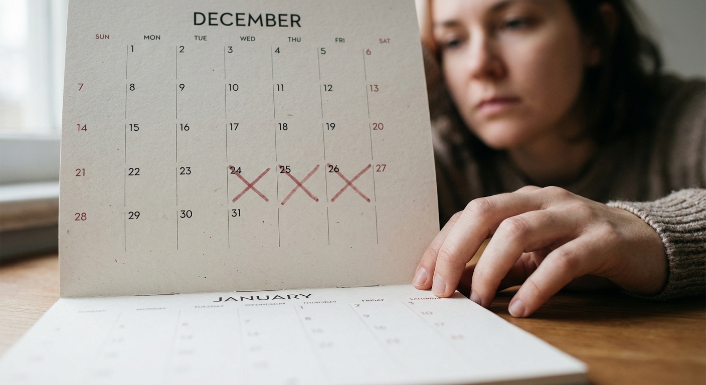 Calendar showing December with holiday dates passed and blank January days ahead