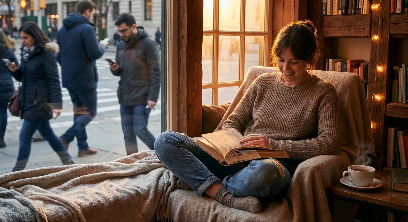 Person content with a simple, meaningful choice while others chase endless options