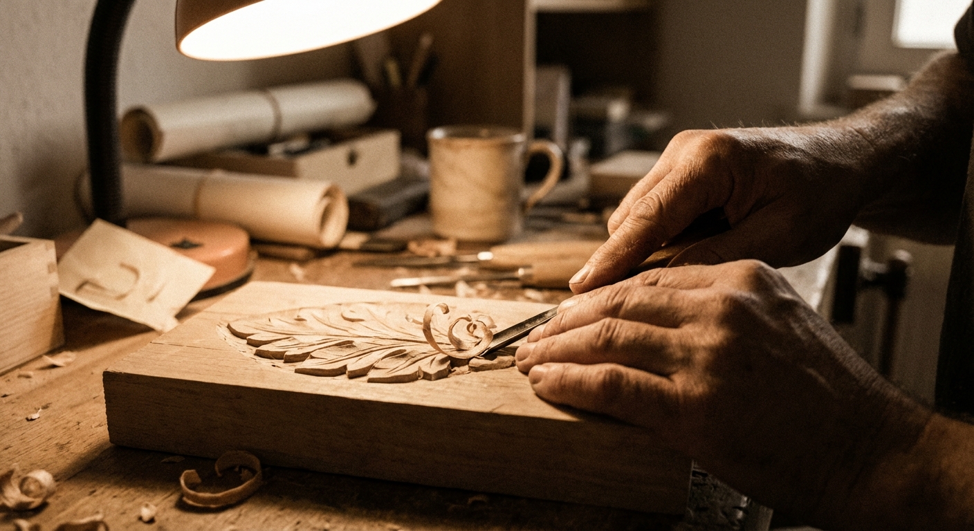 Craftsperson's hands working carefully on detailed project, symbolizing quality over speed