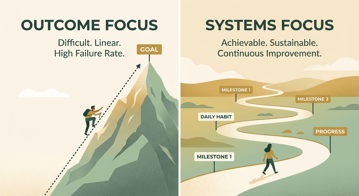 Visual comparison of outcome-based versus system-based goal approaches