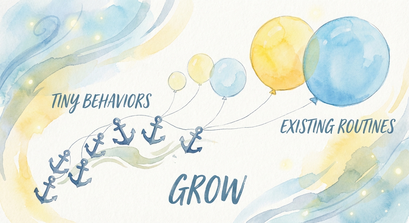 Illustration of the tiny habits anchor and behavior concept