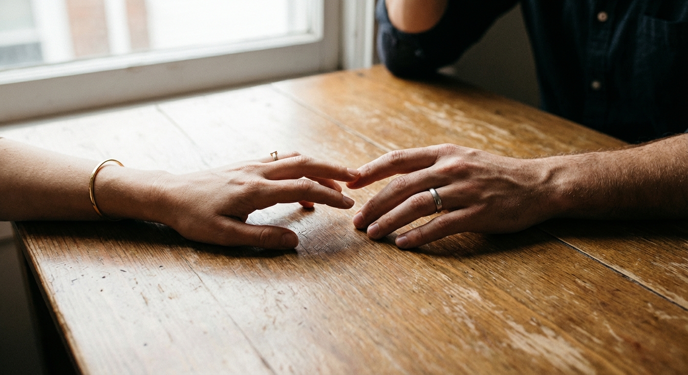 Two hands reaching toward each other but not quite touching, symbolic of missed connection