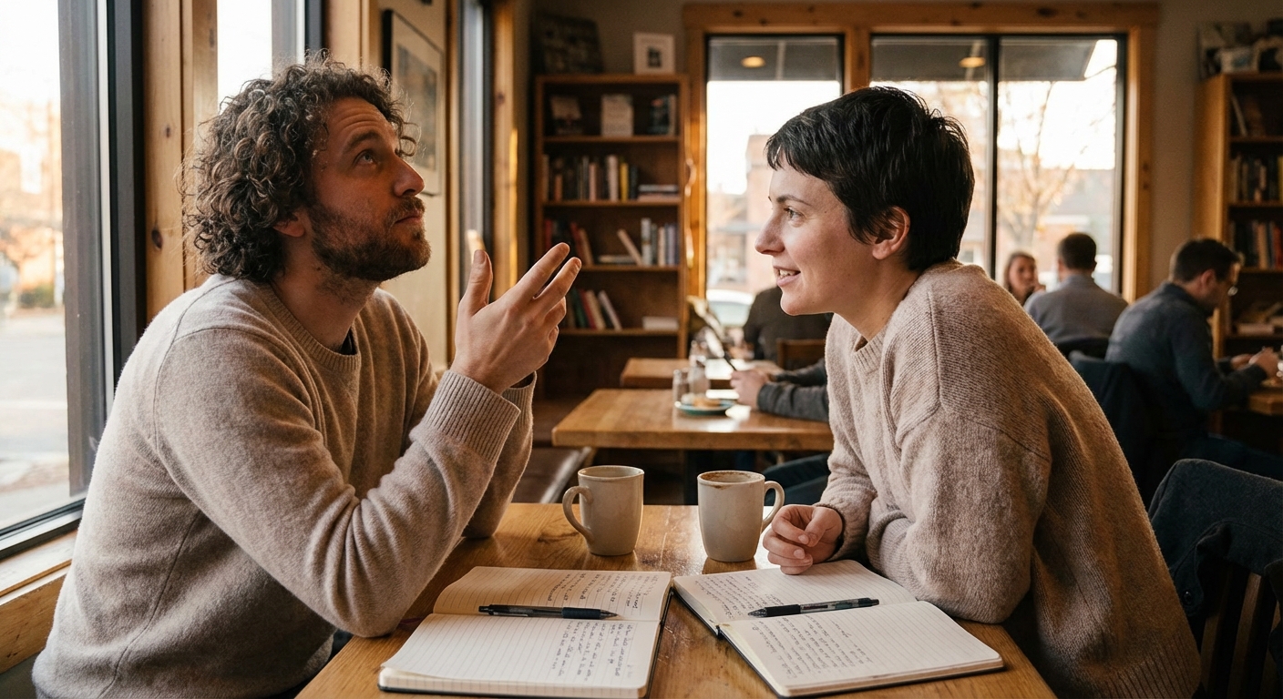 Person having a reflective conversation with a friend about their strengths