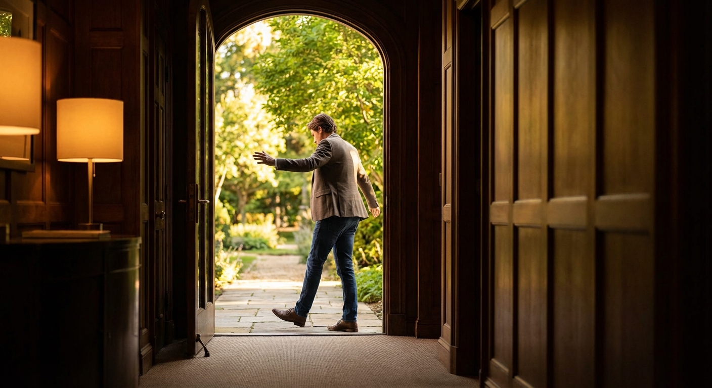 Person stepping outside for a brief walk in natural light during the workday
